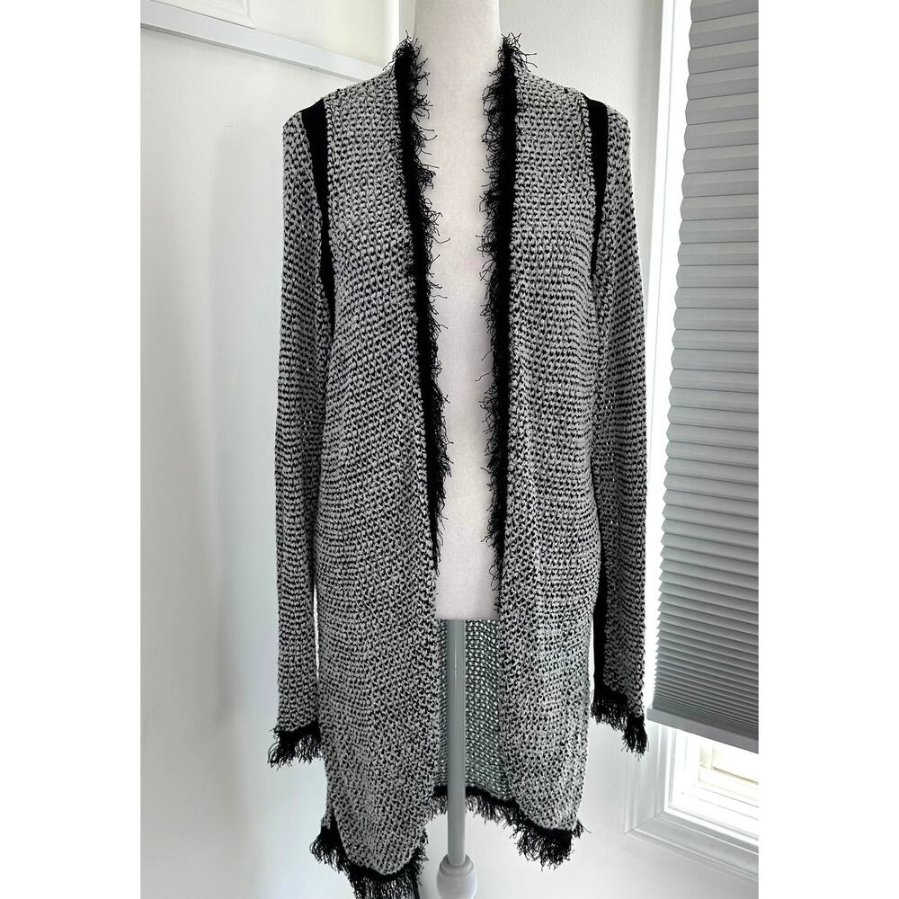 Per Se Fringe Textured Cardigan Sz Large Open Knit Boho Capsule‎ Layer Sweater